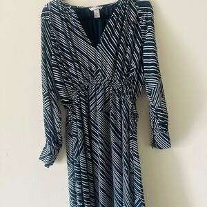 H&M Navy and White Striped Long Sleeve Dress